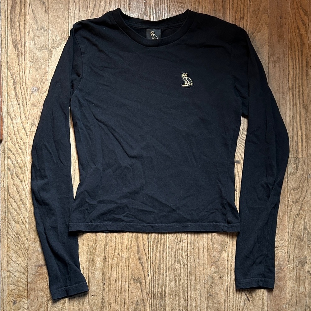 OVO Black Long Sleeve Cotton Shirt with Owl Logo